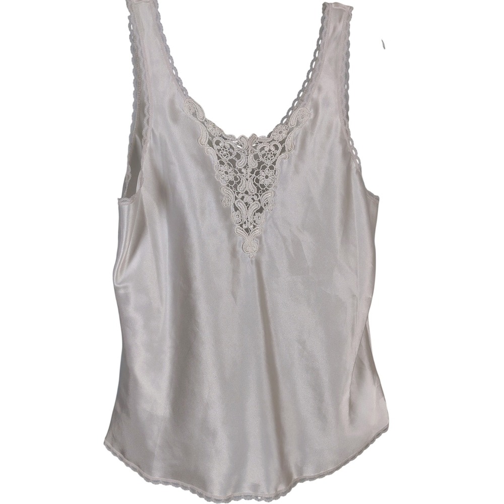 Cinema Etoile Womens XL Lace Trim Satin Camisole Ivory White Coquette Y2K T157